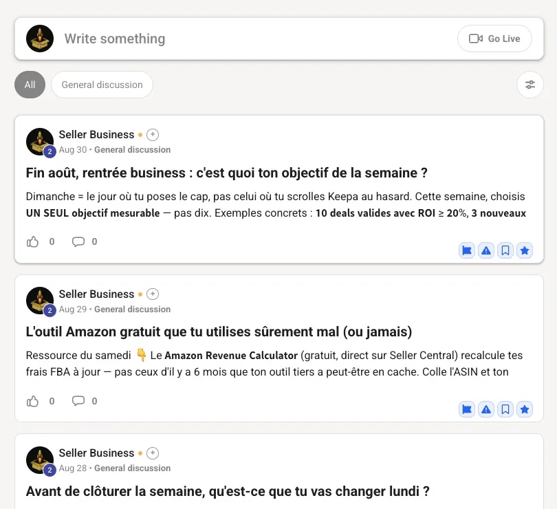 Le fil de la communauté Skool de Seller Business