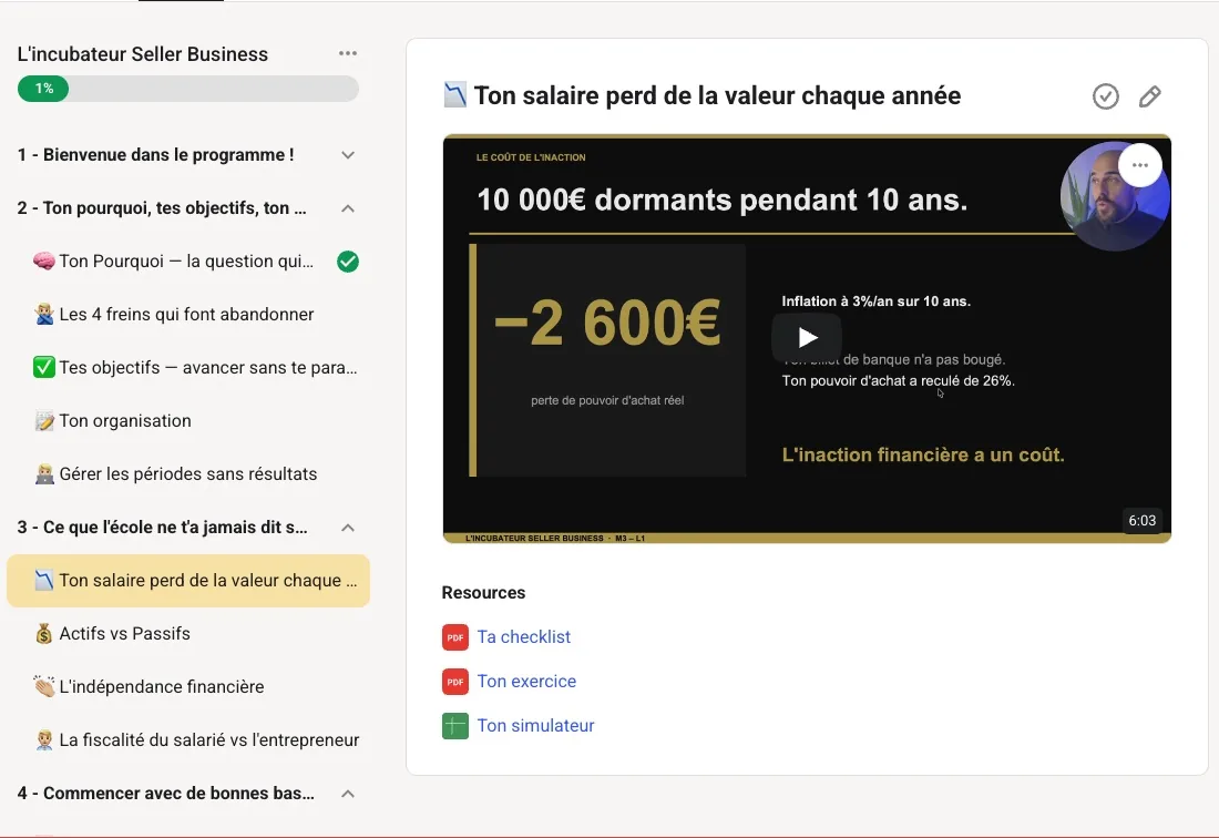 L'espace membres de l'Incubateur : une leçon ouverte dans Skool