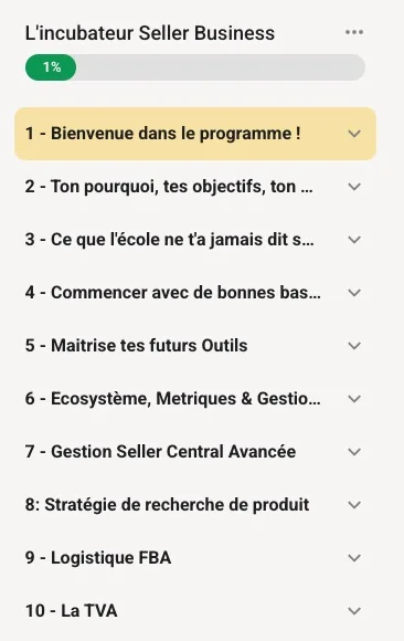 Les modules de l'Incubateur dans l'espace membres Skool